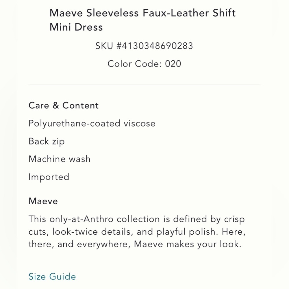 NWT new large Anthropologie Maeve faux leather sleeveless shift mini dress brown - Picture 4 of 17